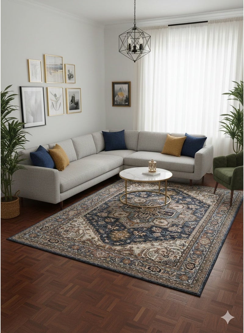 Classic Design Carpet Alternative - Non-Slip Dots Backing - 160x230 cm - Multi-Color (Blue & Beige) - Image 2